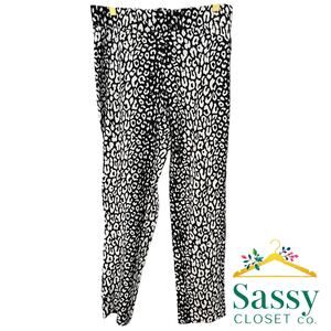 Michael Kors Black White Leopard Print Crop Pants Poly Blend Women’s Sz M EUC